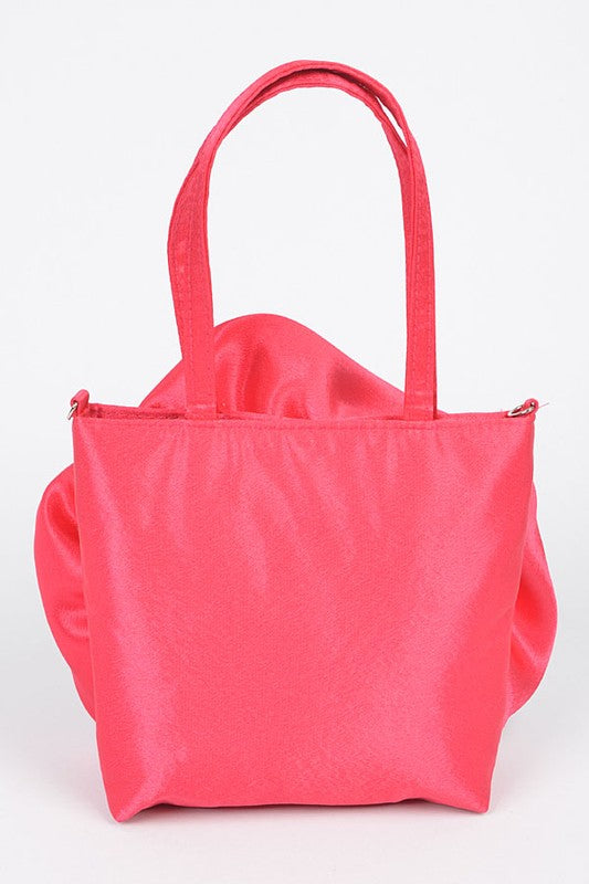 Satin Rosette Top Handle Handbag