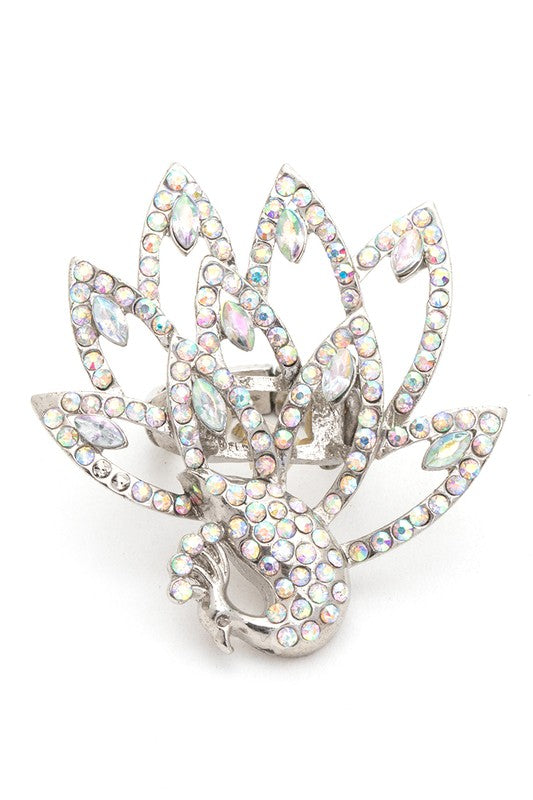 Crystalline Peacock Feathers Adjustable Ring