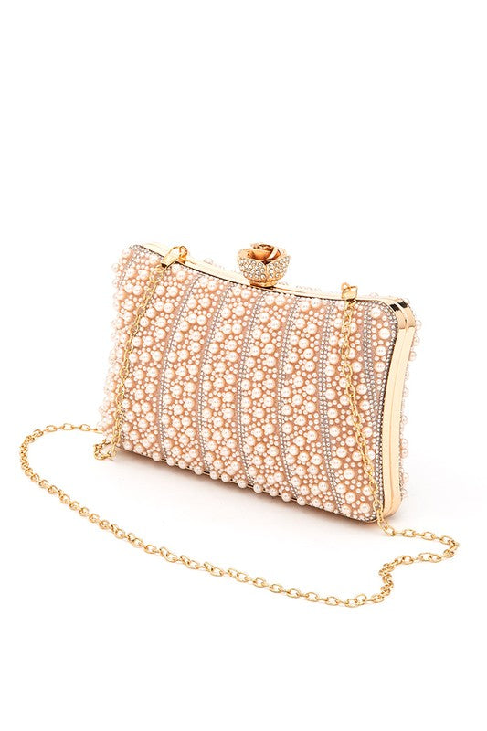 Champagne Pearl & Rhinestone Evening Clutch