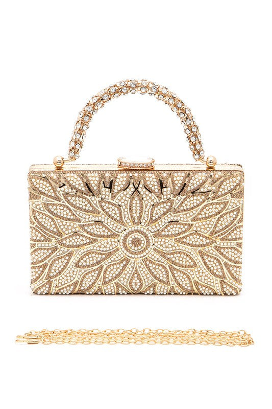 Pearl & Rhinestone Leaflet Handle Clutch