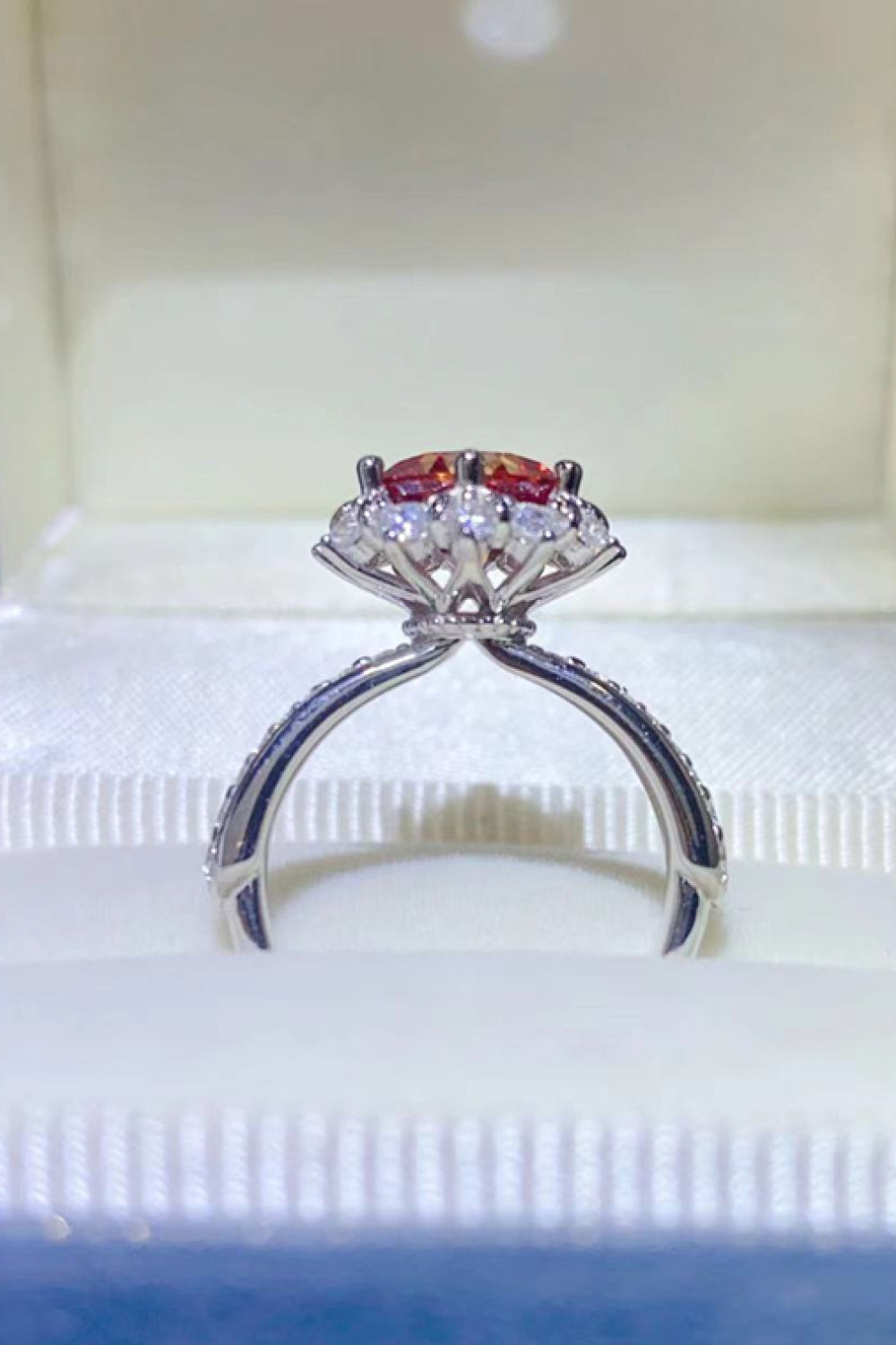 Radiant Red Halo Cocktail Ring 2K Moissanite 925 Sterling Silver