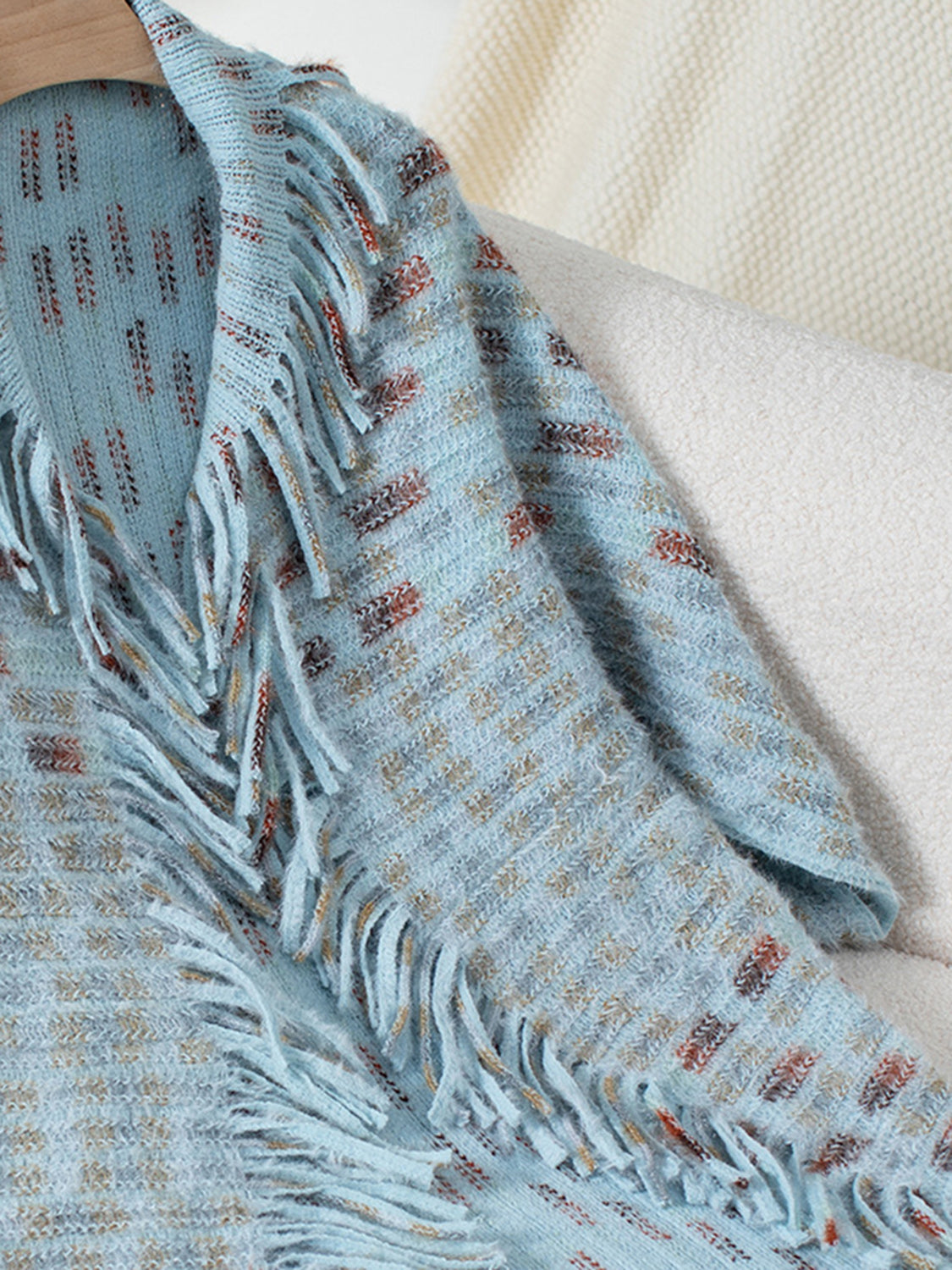 Soft Tones Fringe Open Front Poncho