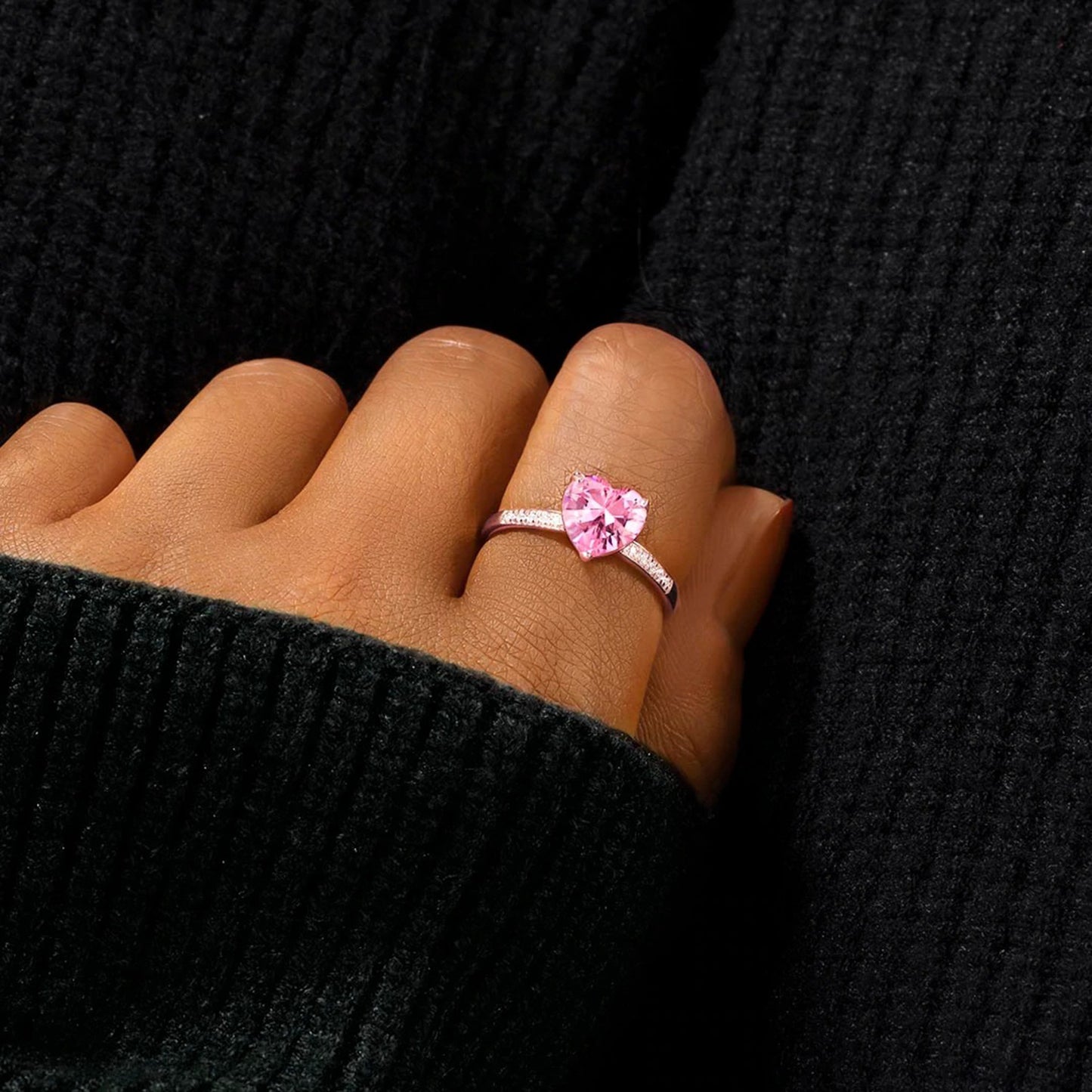 Rose Gold Pink Heart Zircon Ring