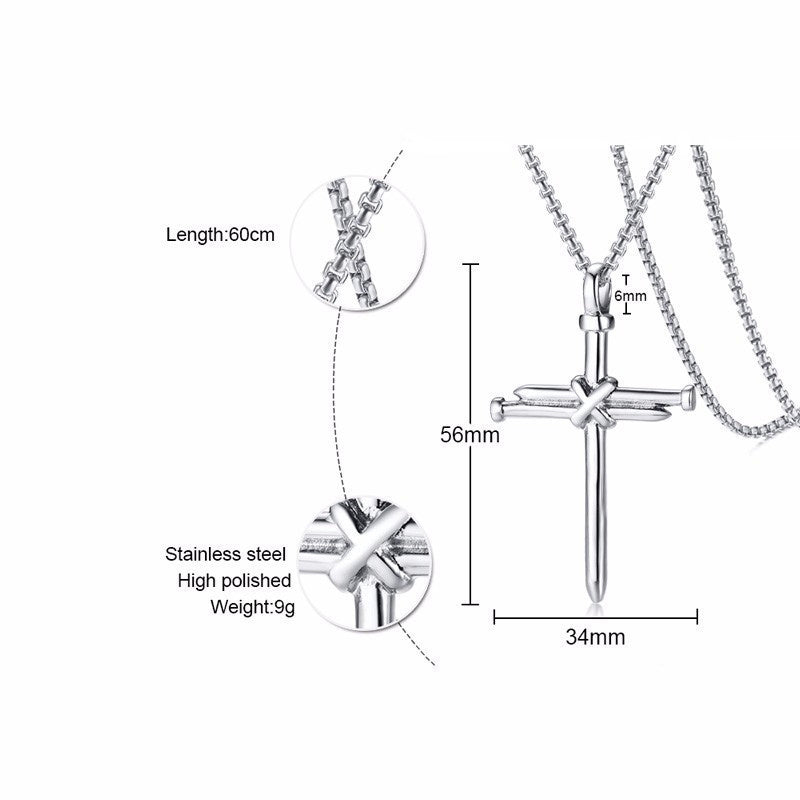 Stainless Steel Nail Cross Pendant Necklace