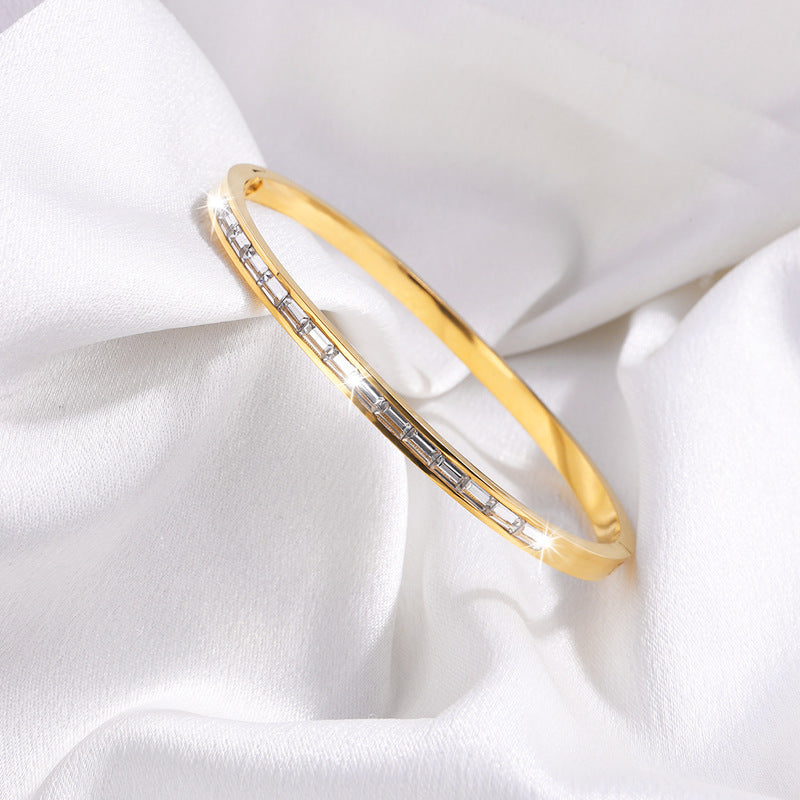 Charm & Dazzle Baguette Crystal Hinged Bangle Bracelet
