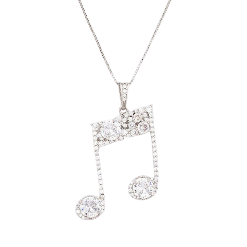 Cubic Zirconia Music Note Pendant Necklace