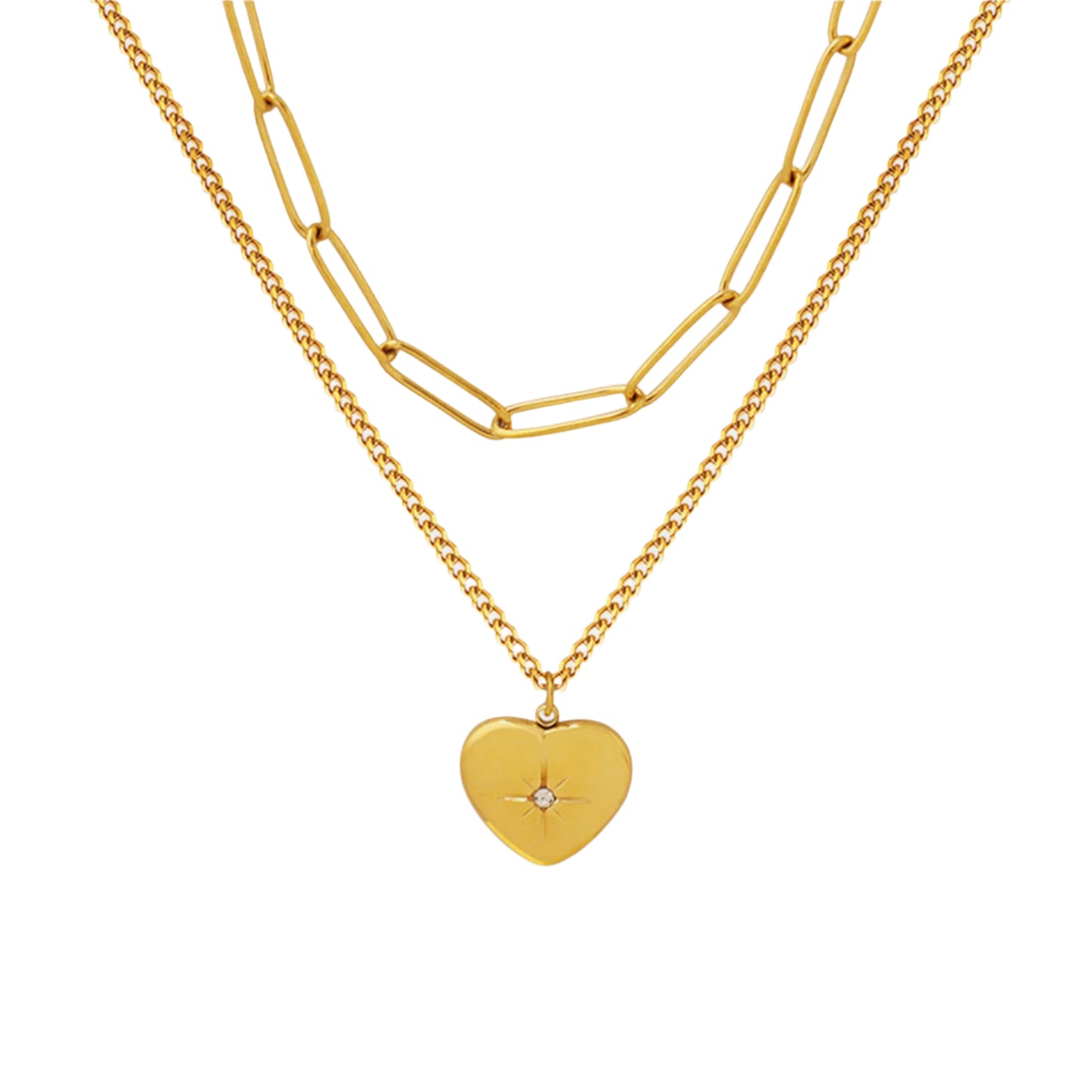 Double Layered Heart Charm Pendant Necklace