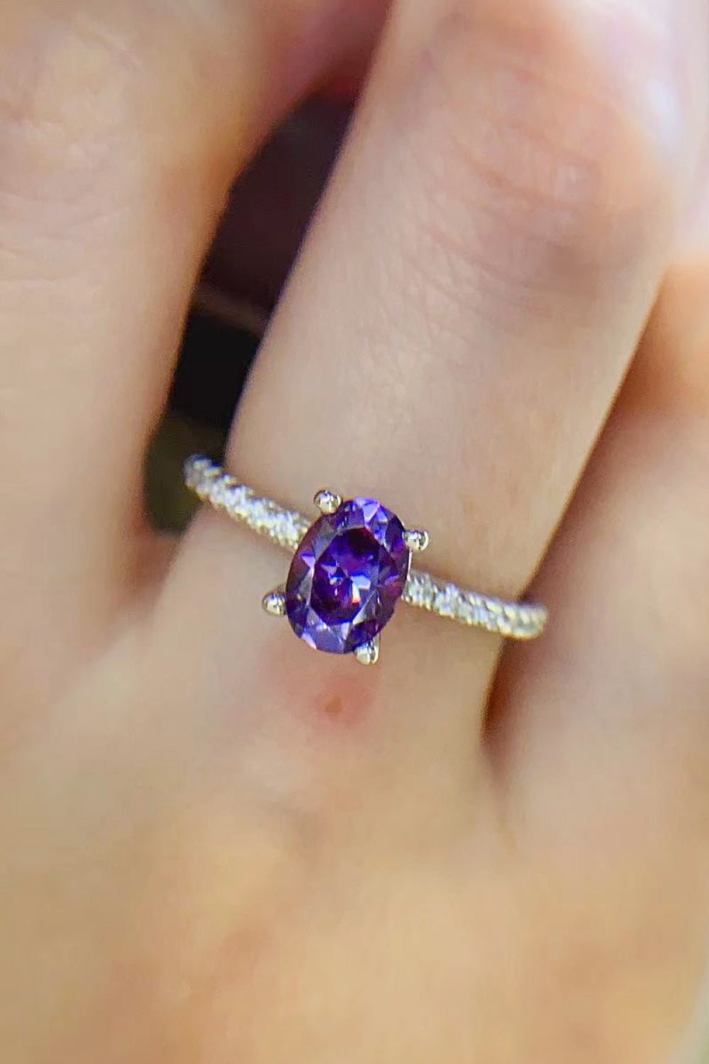 Purple Passion Platinum Moissanite Ring