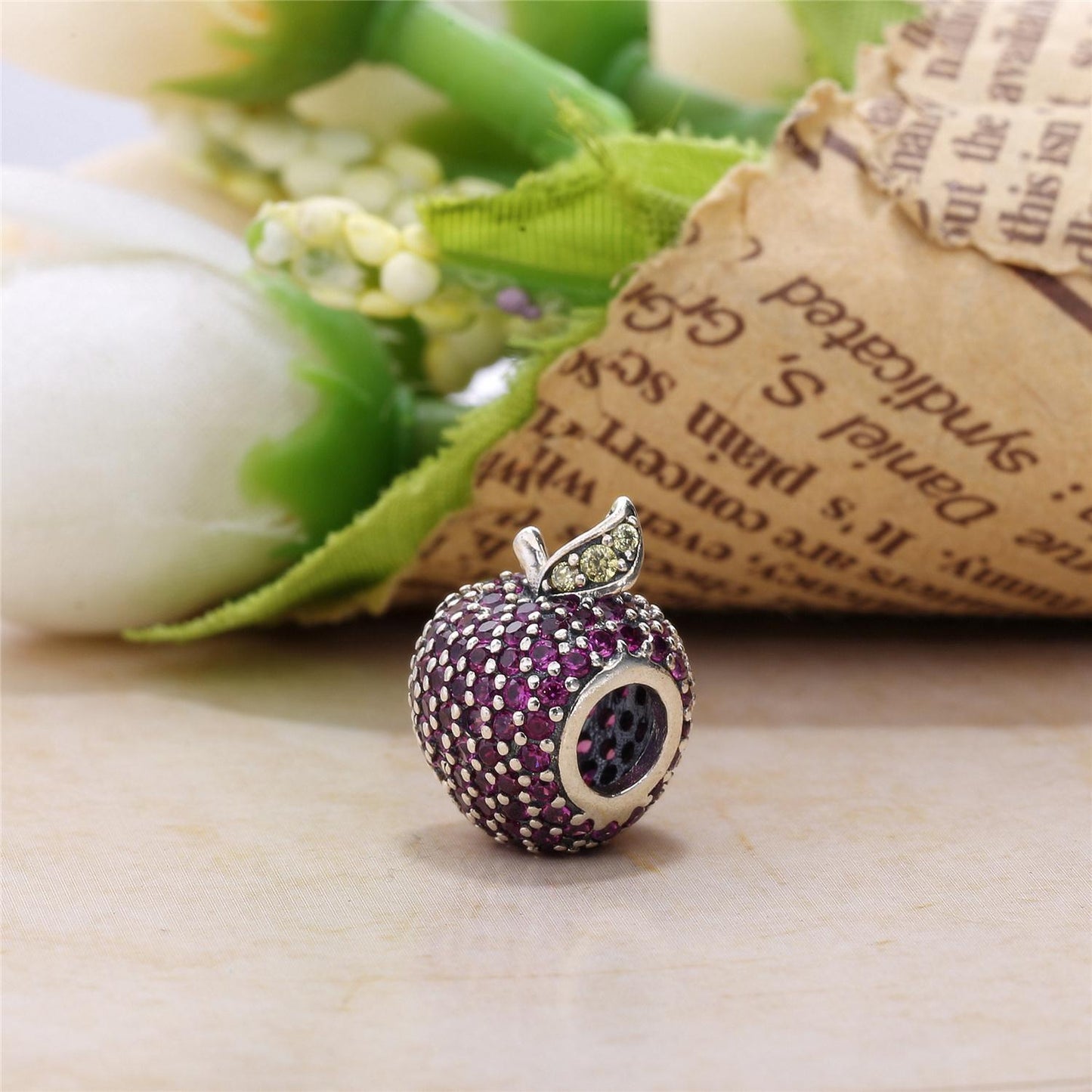 Zircon Apple Charm S925 Sterling Silber
