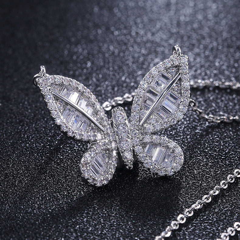 Twinkling Zircon Butterfly Necklace