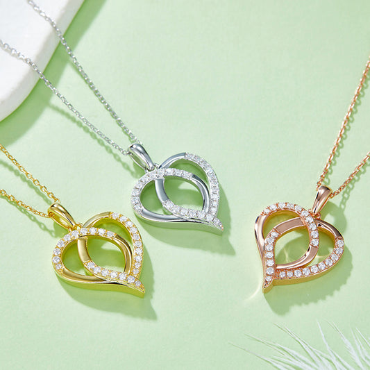 Interlocking Heart Pendant Moissanite Necklace