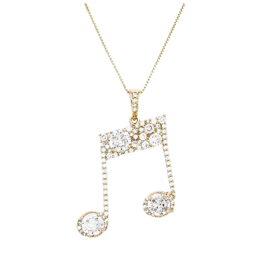 Cubic Zirconia Music Note Pendant Necklace