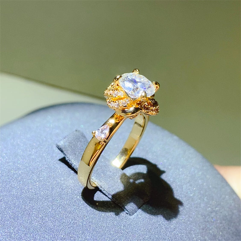 La Fleur Moissanite &  Zircon 925 Sterling Silver Ring in Gold Plating