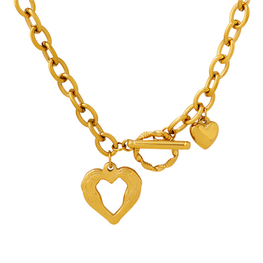 Heart Pendant Toggle Necklace in Gold or Silver Tones