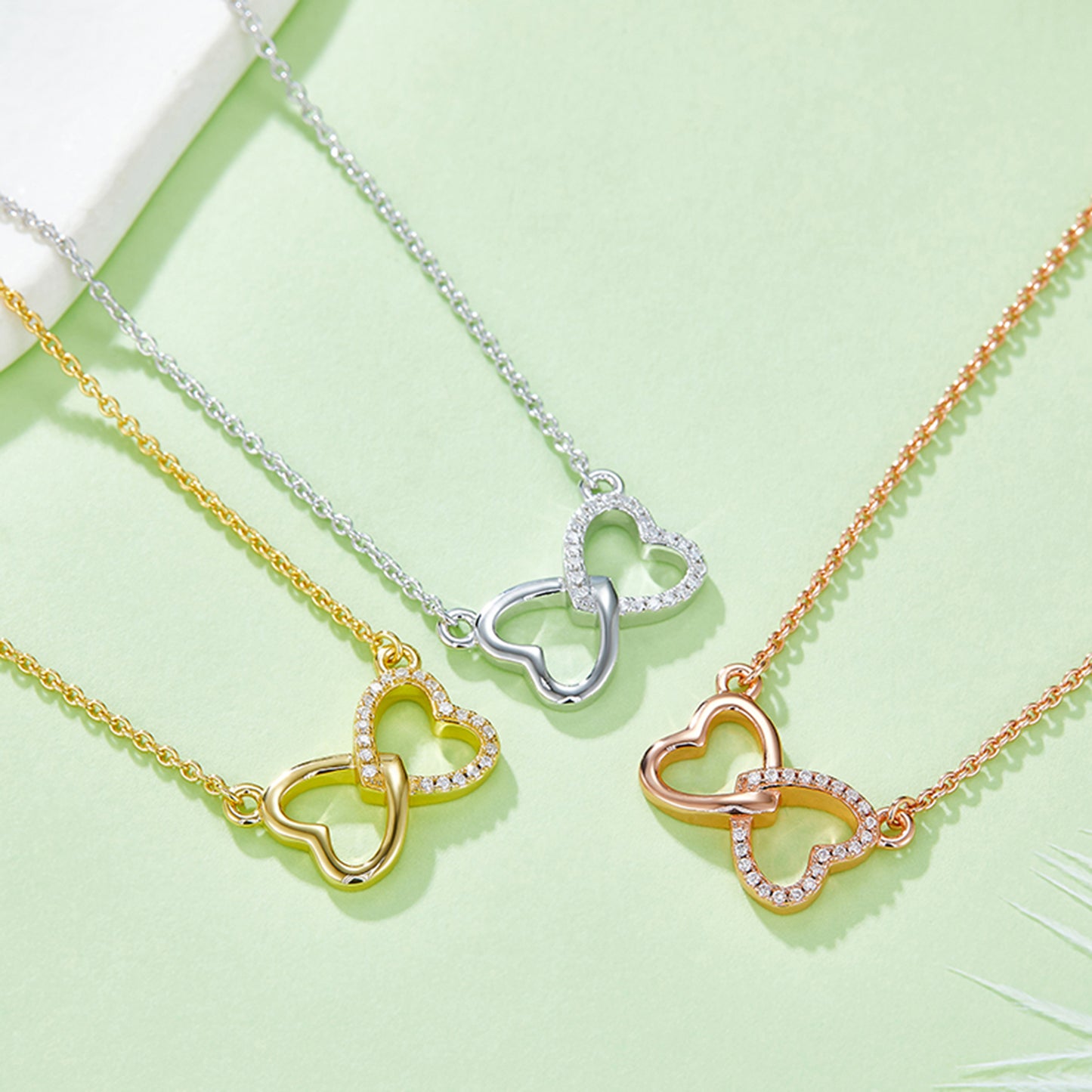 Heart Connection Necklace 925 Sterling Silver with Moissanite