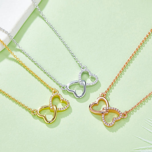 Heart Connection Necklace 925 Sterling Silver with Moissanite