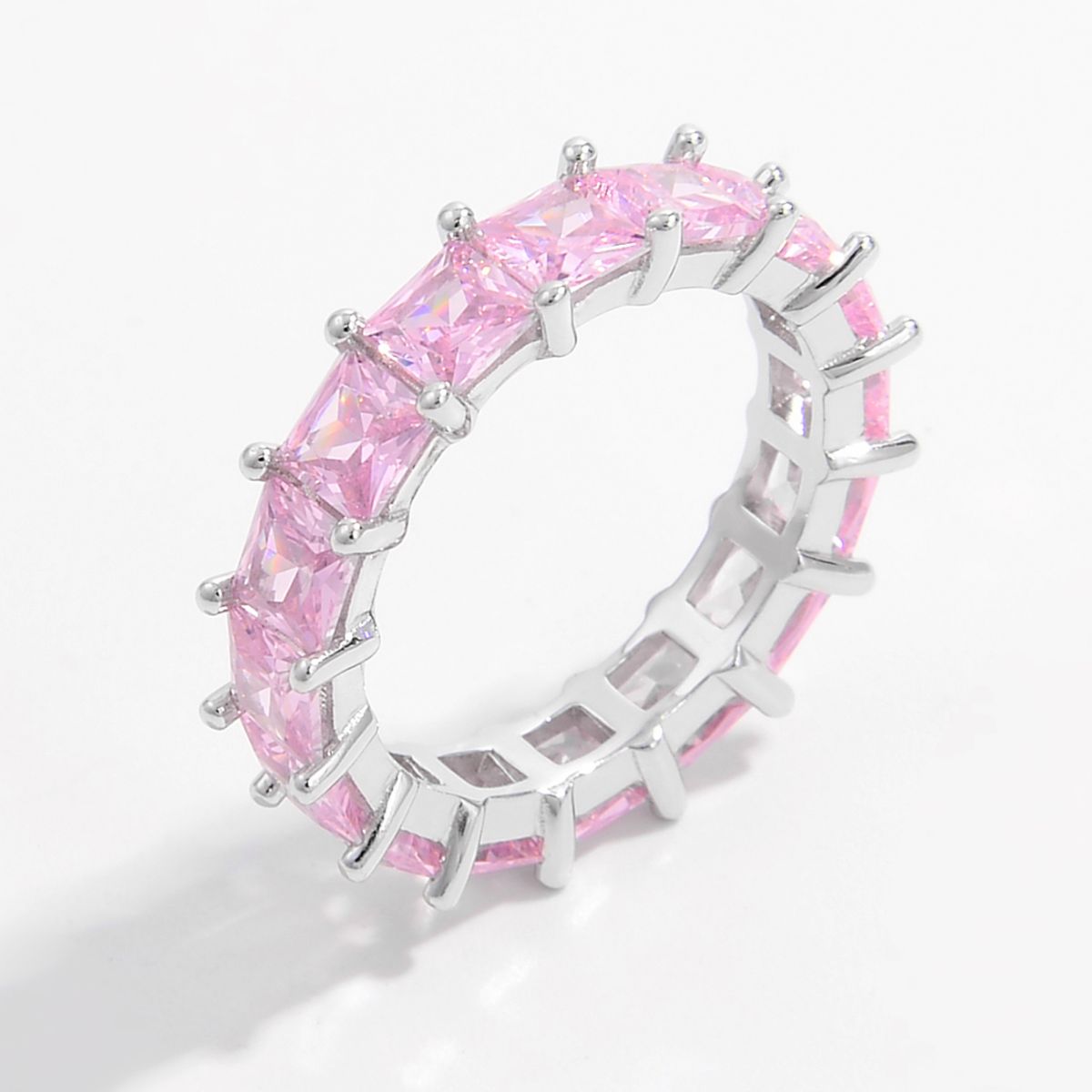 Pastel Pink Inlaid Zircon Ring in 925 Sterling Silver