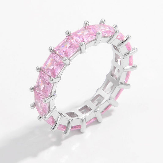 Pastel Pink Inlaid Zircon Ring in 925 Sterling Silver