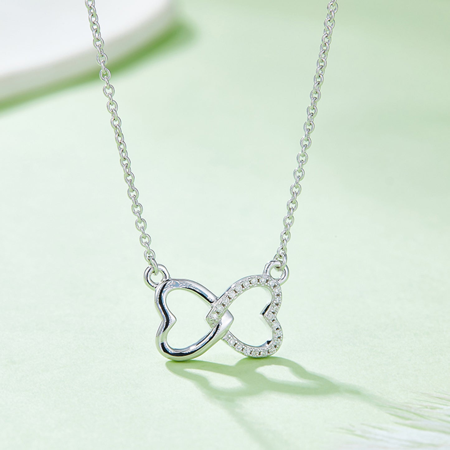 Heart Connection Necklace 925 Sterling Silver with Moissanite