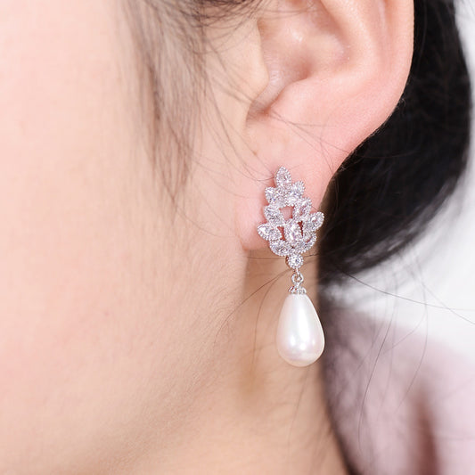 White Gold-plated Pearl Drop Earrings