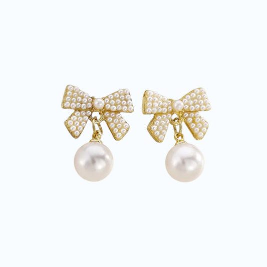 Darling Pearl Bow Drop Earrings