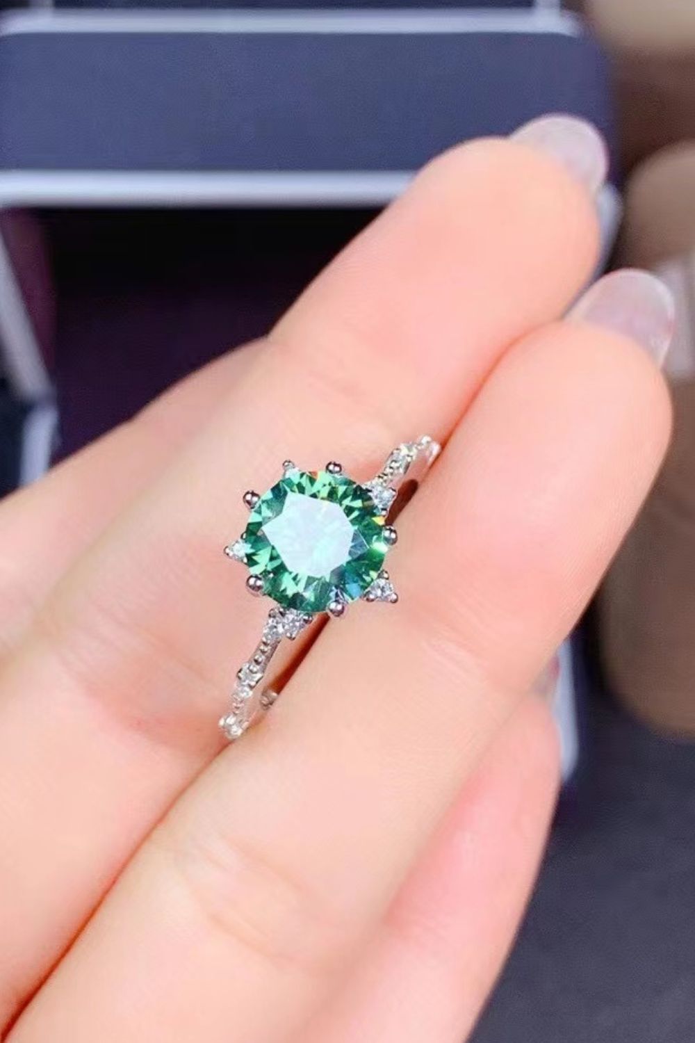 Hazel Green 1K Moissanite Platinum Plated Cocktail Ring