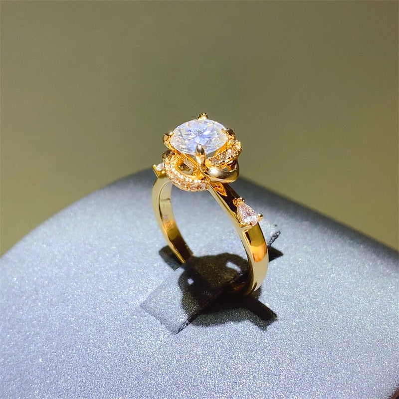 La Fleur Moissanite &  Zircon 925 Sterling Silver Ring in Gold Plating