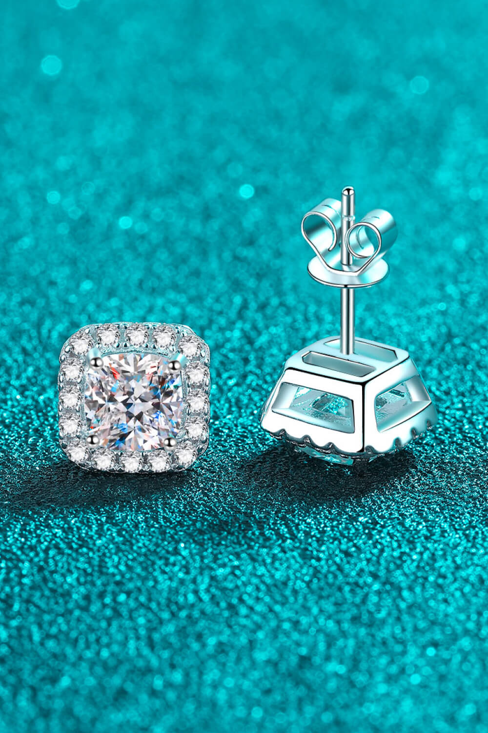Inlaid Moissanite & Zircon Square Stud Earrings 925 Sterling Silver