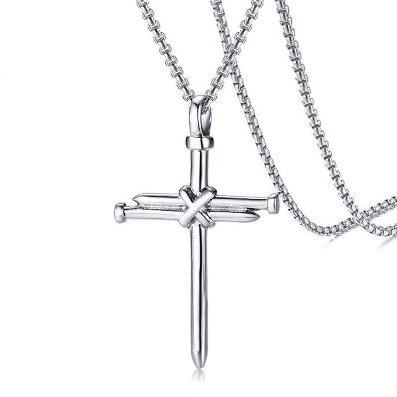 Stainless Steel Nail Cross Pendant Necklace