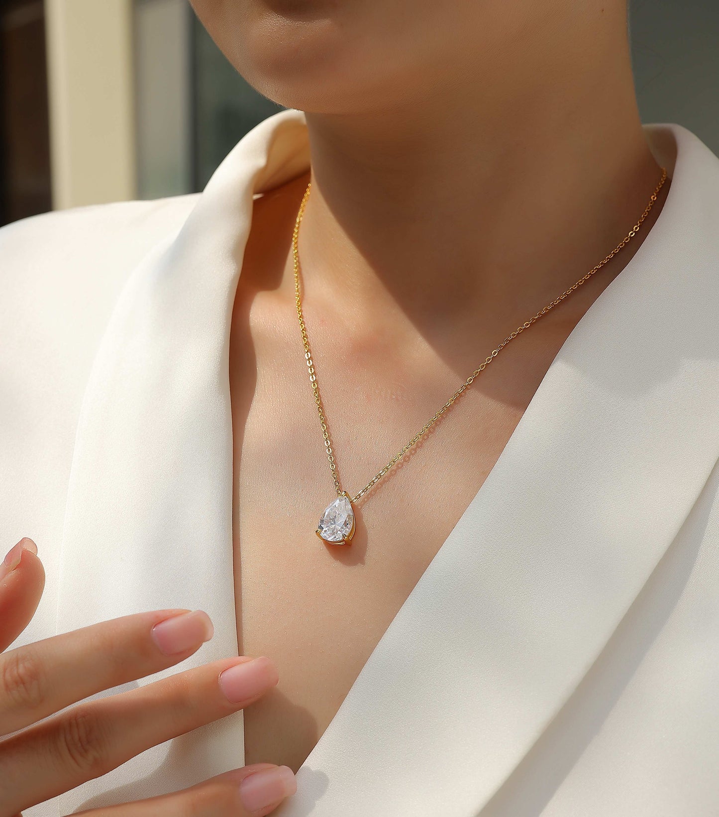 Crescent Glow Pear Shaped Pendant Necklace