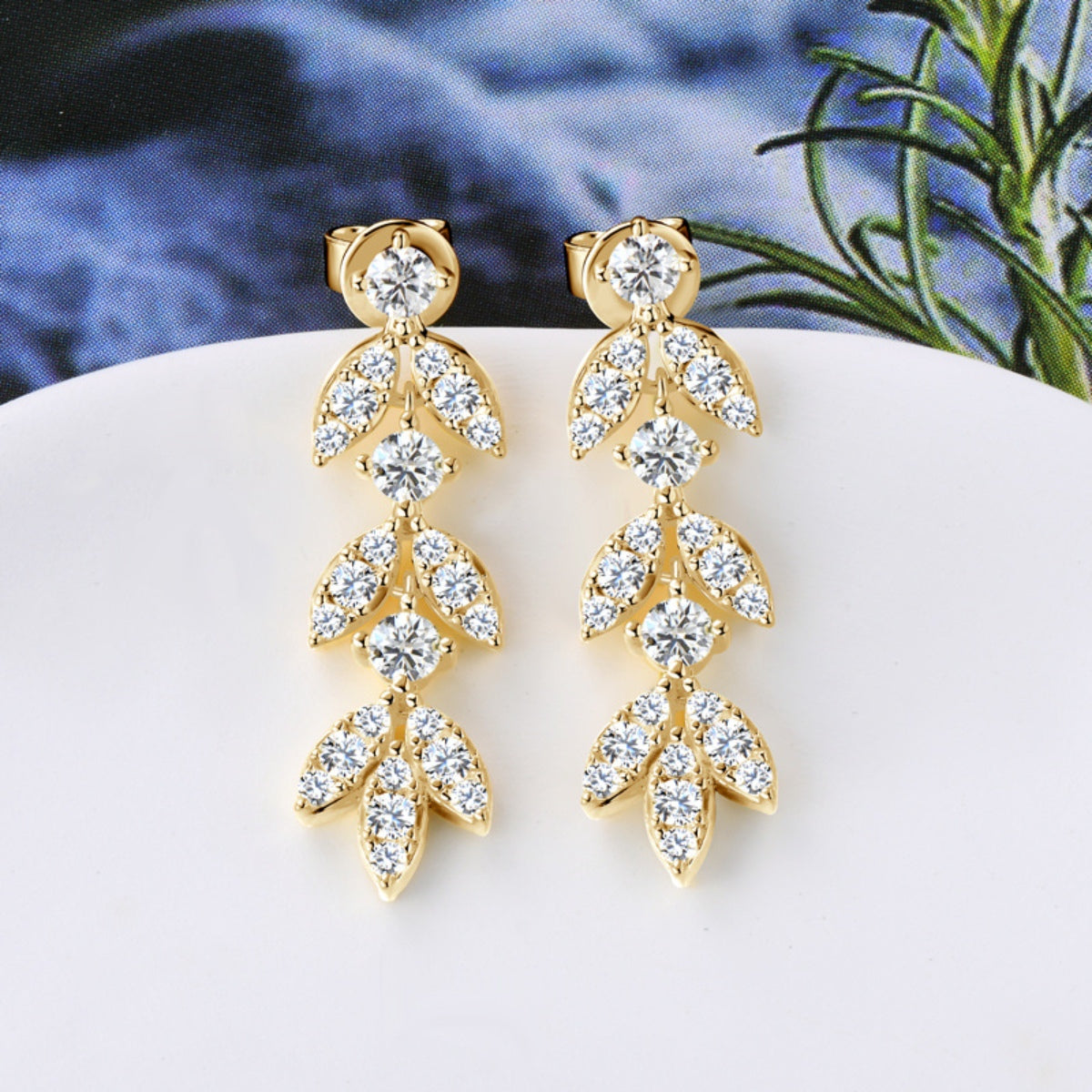 Leaflet Moissanite Earrings in 925 Sterling Silver