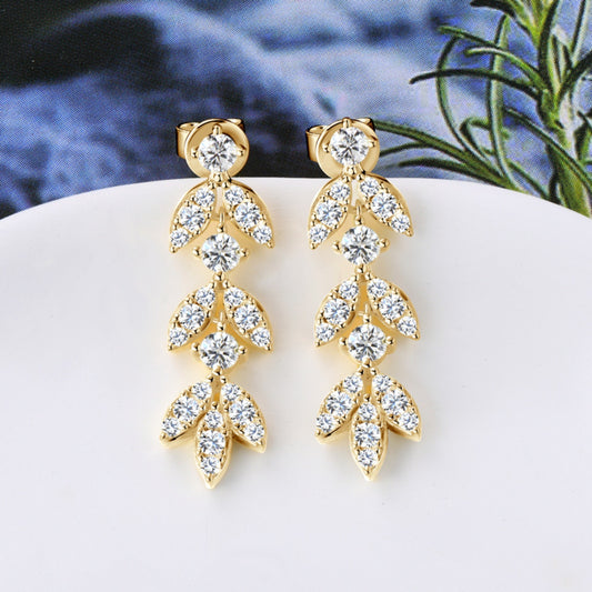 Leaflet Moissanite Earrings in 925 Sterling Silver