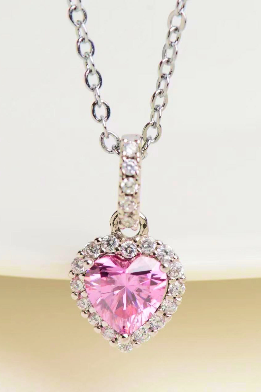 Pink Heart of Hearts Platinum Plated Moissanite Pendant Necklace
