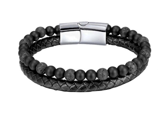 Leather & Lava Natural Stone Men's Bracelet