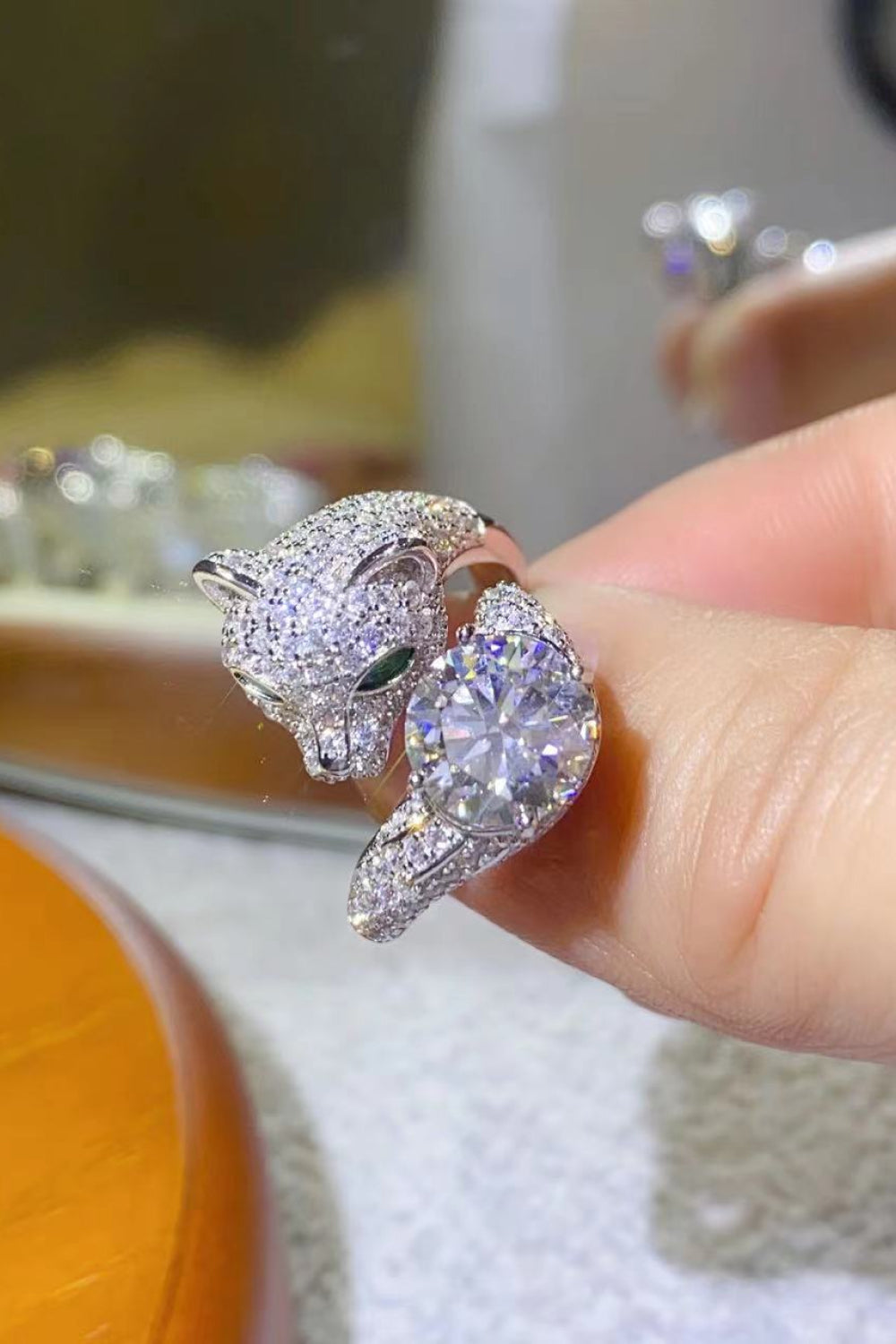 Lioness 2 Carat Red or White Moissanite Ring