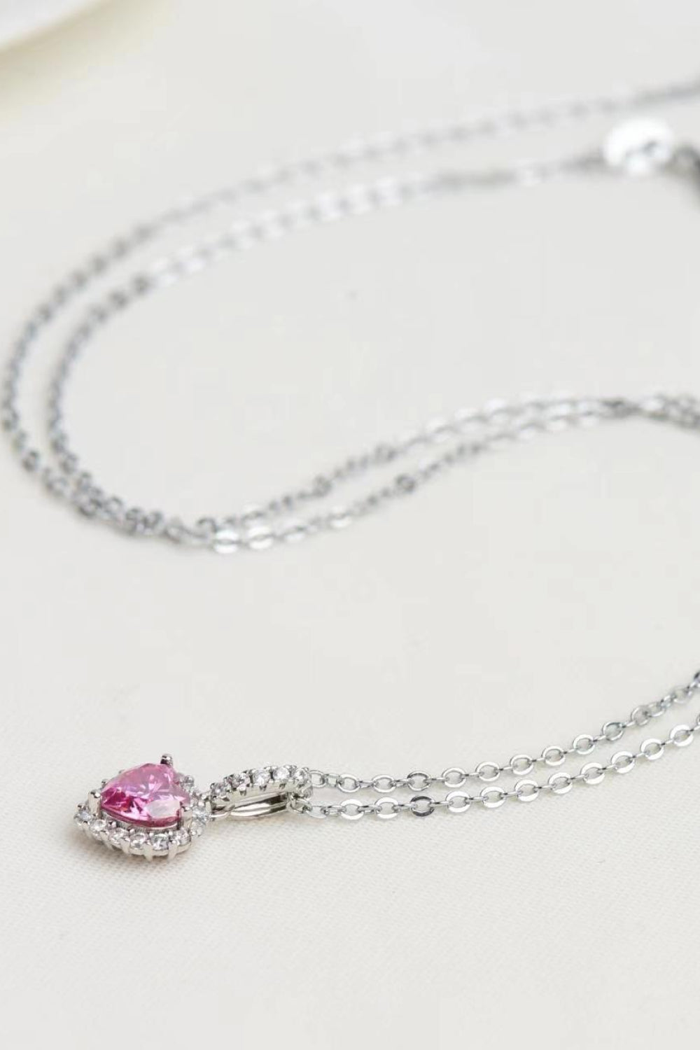 Pink Heart of Hearts Platinum Plated Moissanite Pendant Necklace