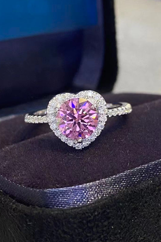 Pretty Pink Moissanite Heart Ring