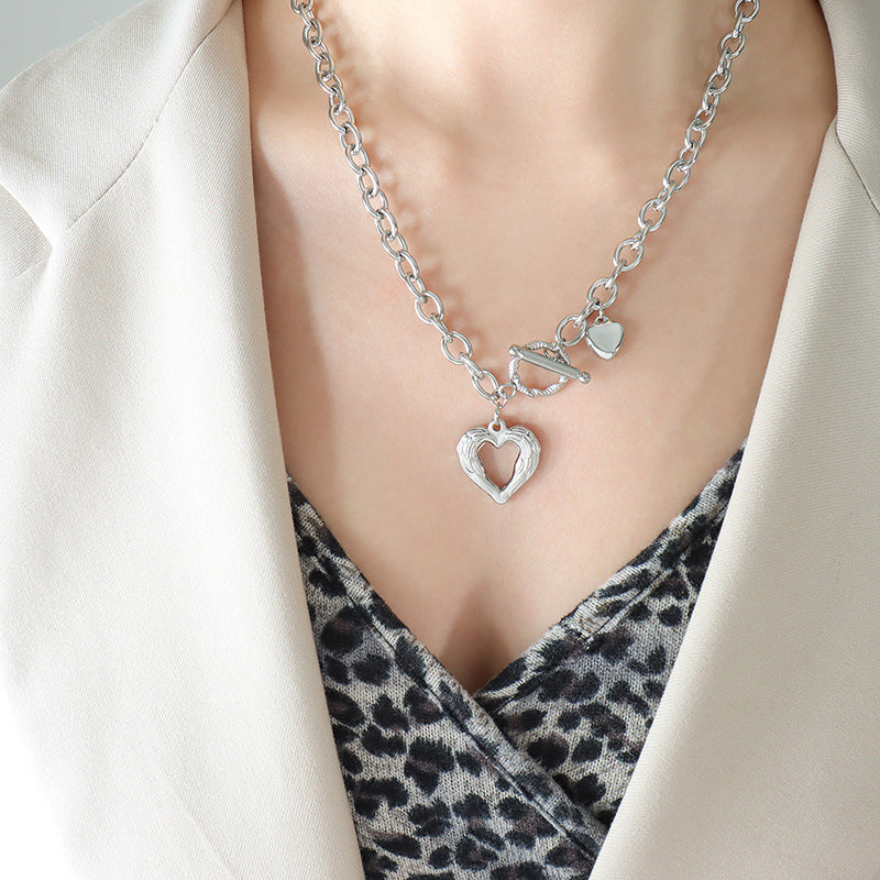Heart Pendant Toggle Necklace in Gold or Silver Tones