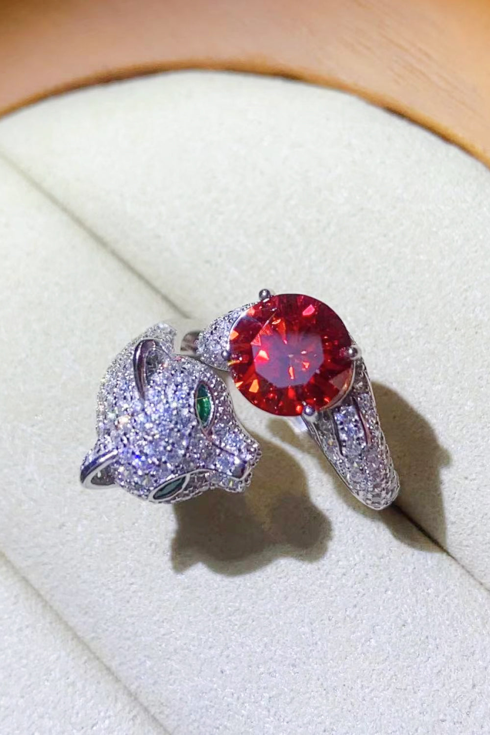 Lioness 2 Carat Red or White Moissanite Ring