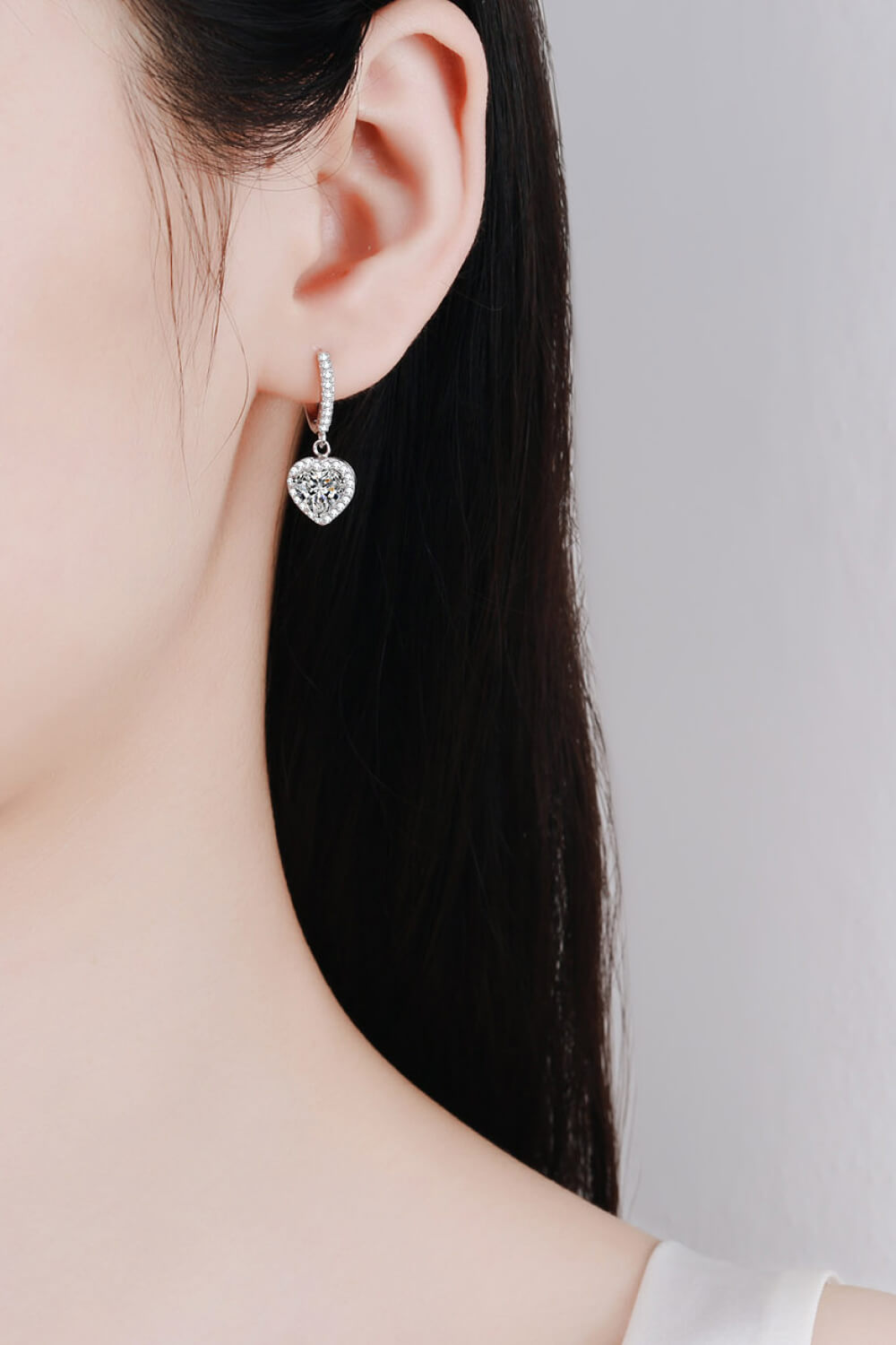 Heart Throb Moissanite Drop Earrings with Zircon Rhodium Plated 925 Sterling Silver