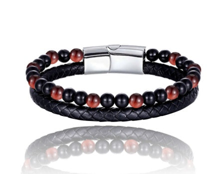 Leather & Lava Natural Stone Men's Bracelet