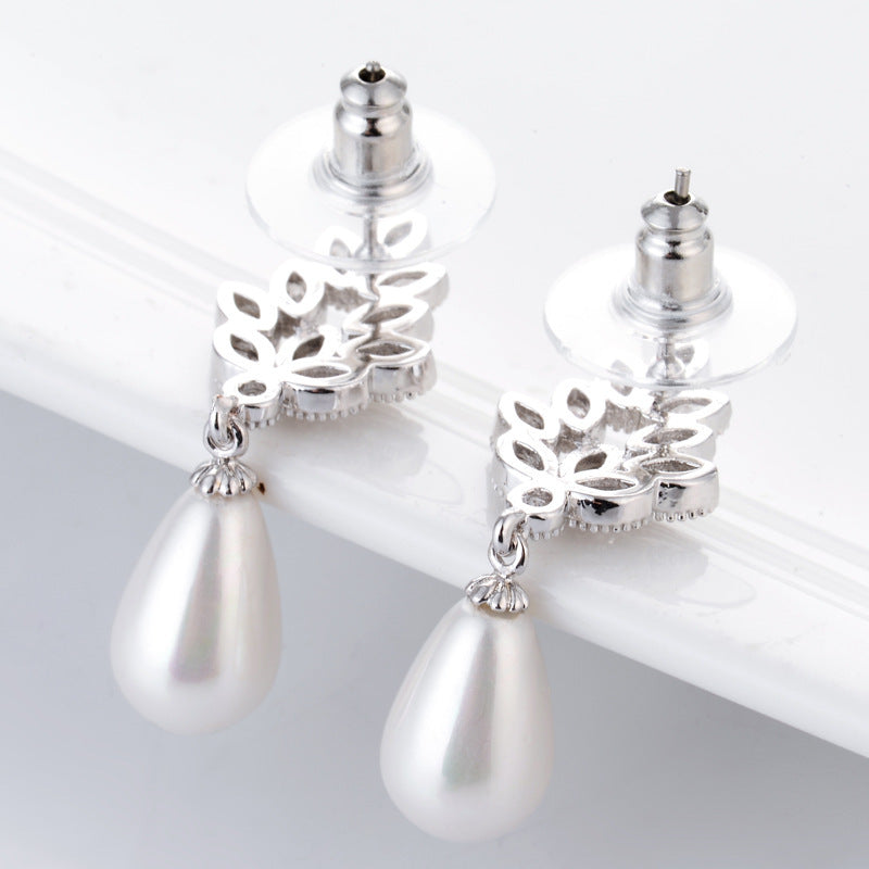 White Gold-plated Pearl Drop Earrings
