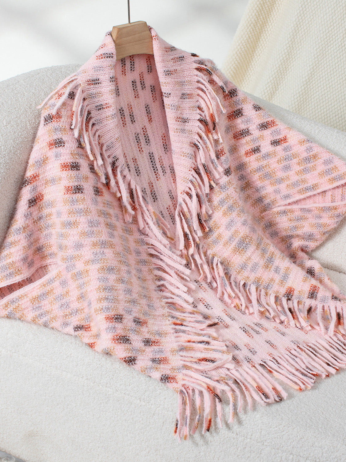 Soft Tones Fringe Open Front Poncho