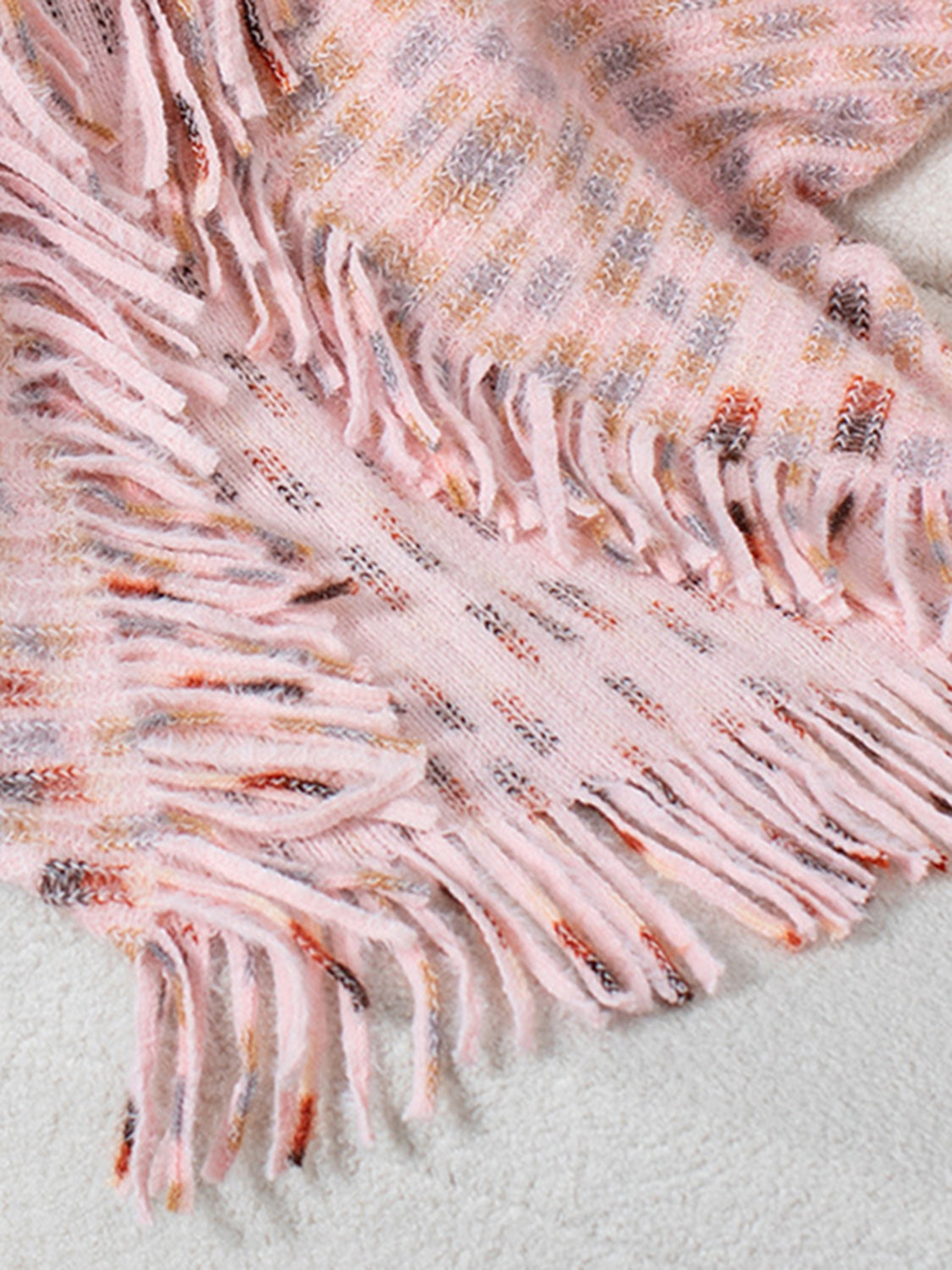 Soft Tones Fringe Open Front Poncho