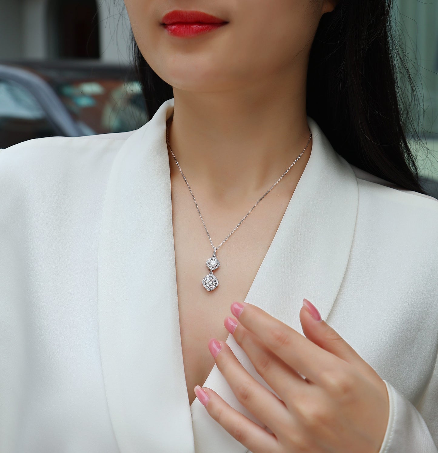 Exquisite Duo Moissanite Pendant Necklace