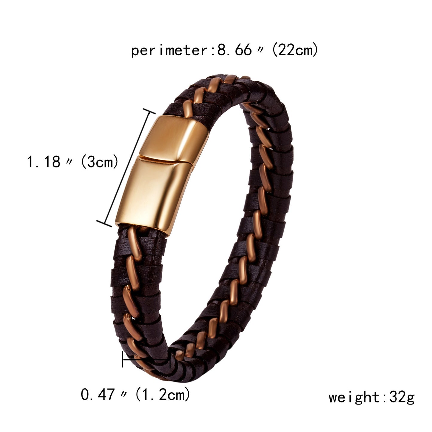 Woven Leather Bracelet with Stainless Steel Closure