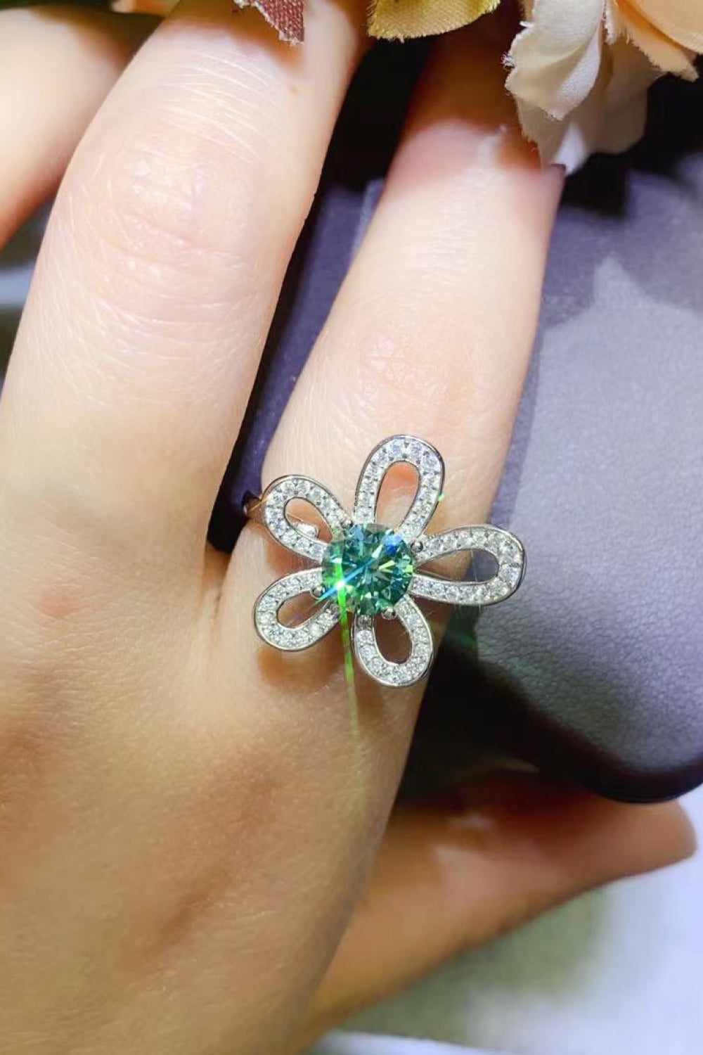 Bella Blossom Moissanite Flower Shape Open Ring