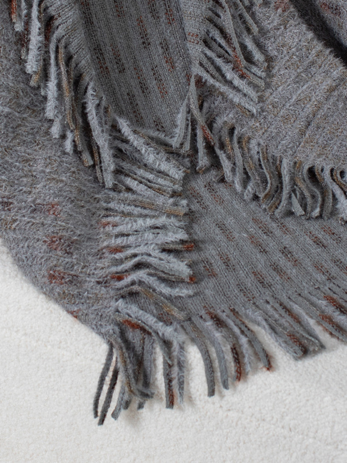 Soft Tones Fringe Open Front Poncho