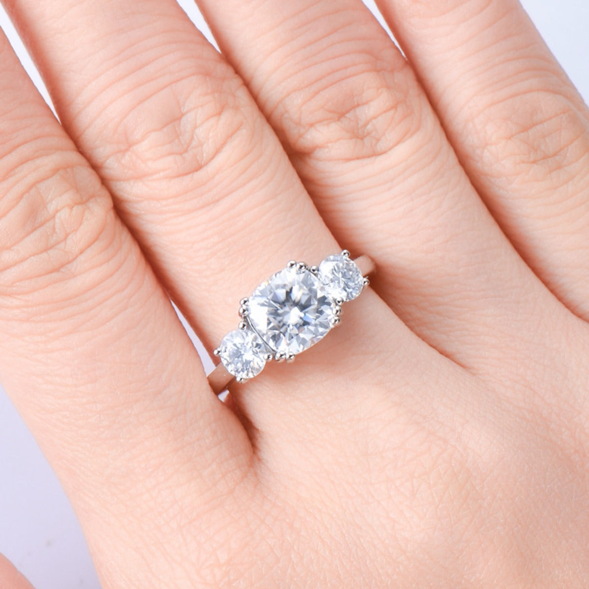 Timeless Trio Moissanite Ring Platinum Plated 925 Sterling Silver Ring