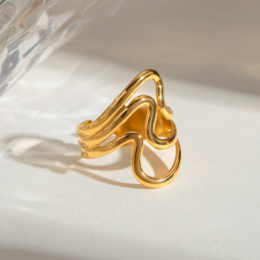 Abstract 18K Gold Plated Corrugated Open Ring